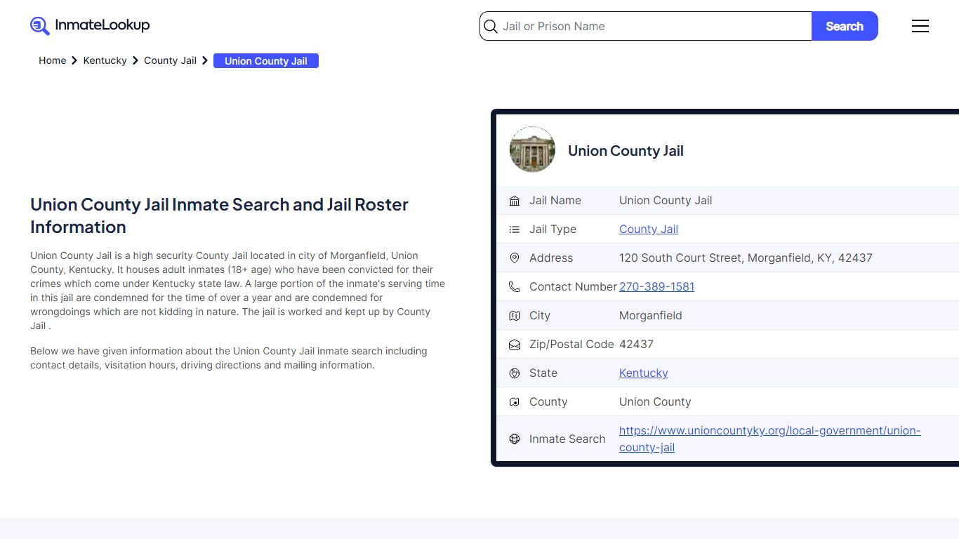 Union County Jail Inmate Search and Jail Roster Information